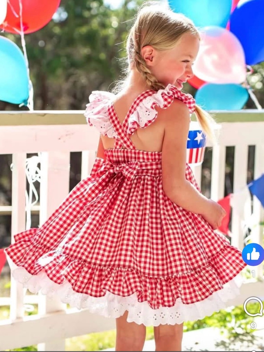 Bourgeois Bebe 8-10 Red and White Gingham Ruffle Pinafore Dress